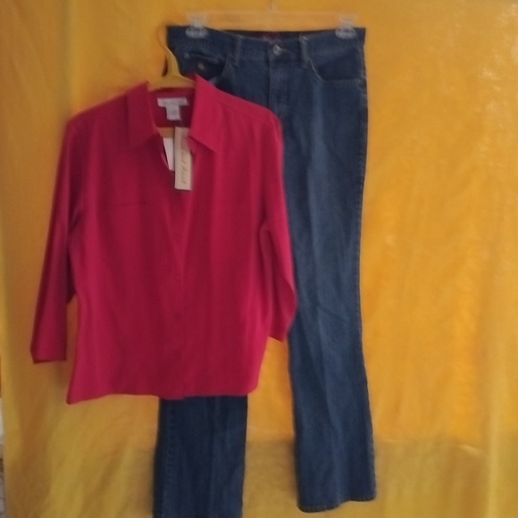 Anna&, Frank women's 100 percent silk BLOUSE and Gloria Vanderbilt JEANS - Picture 13 of 15